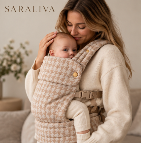 The Saraliva Embrace Baby Carrier - Beige Houndstooth