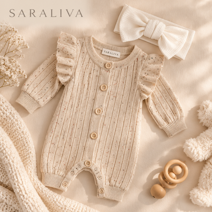 Saraliva Newborn Knit Romper Set – Soft Beige