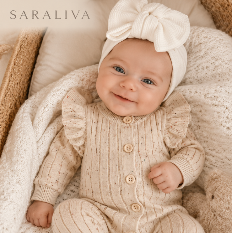 Saraliva Newborn Knit Romper Set – Soft Beige