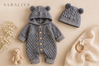 Saraliva Newborn Knit Teddy Romper Set – Pebble Grey