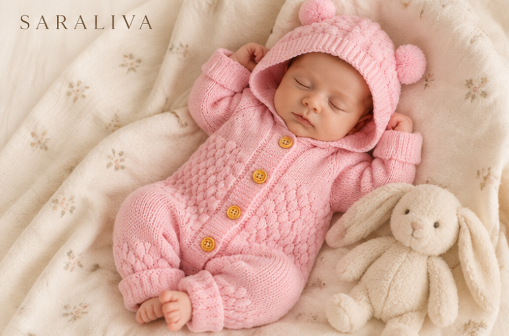 Saraliva Newborn Knit Teddy Romper Set – Soft Blush