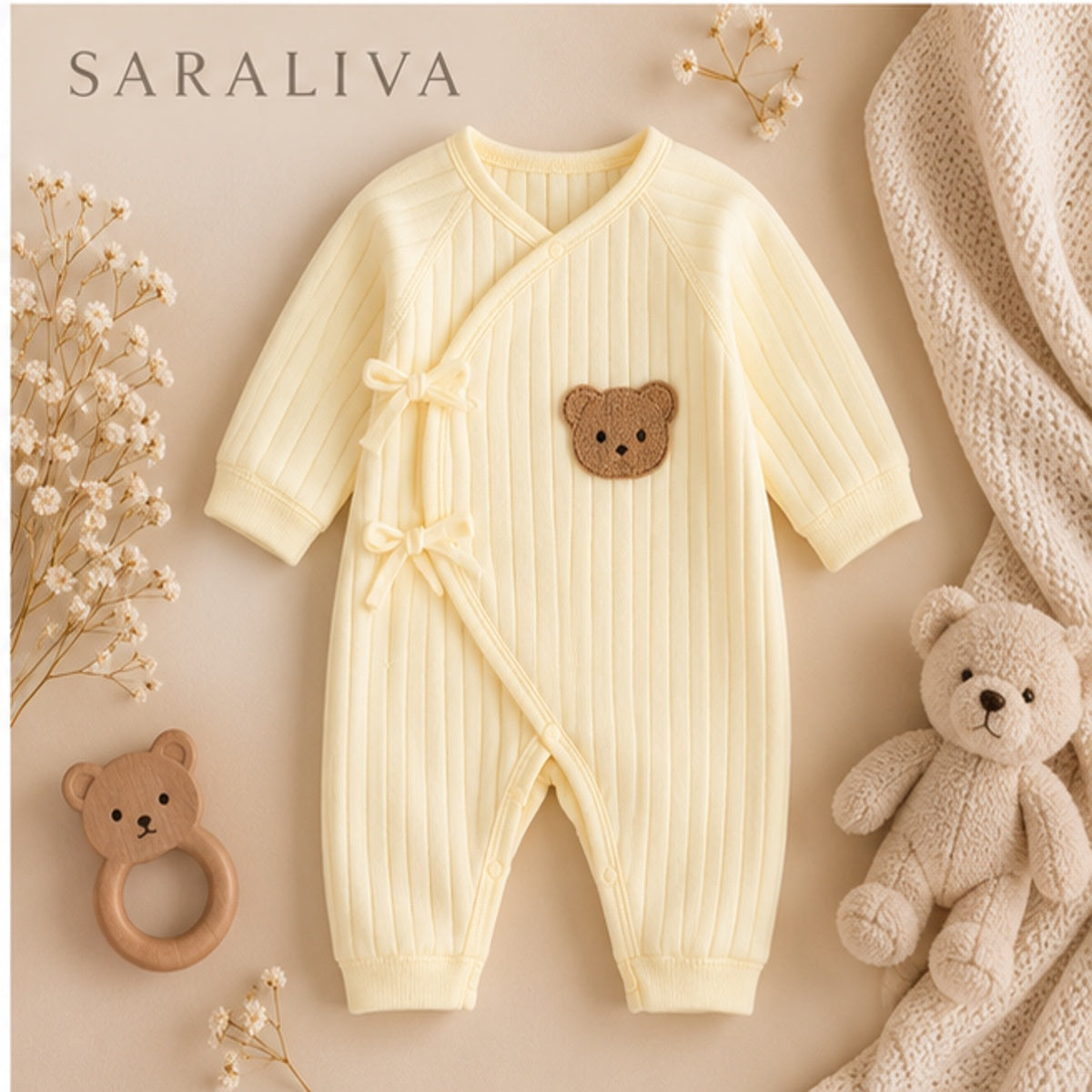 Saraliva Newborn Bear Wrap Romper – Buttercream