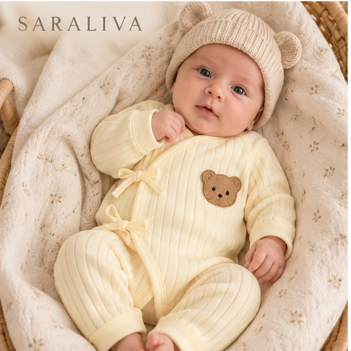 Saraliva Newborn Bear Wrap Romper – Buttercream