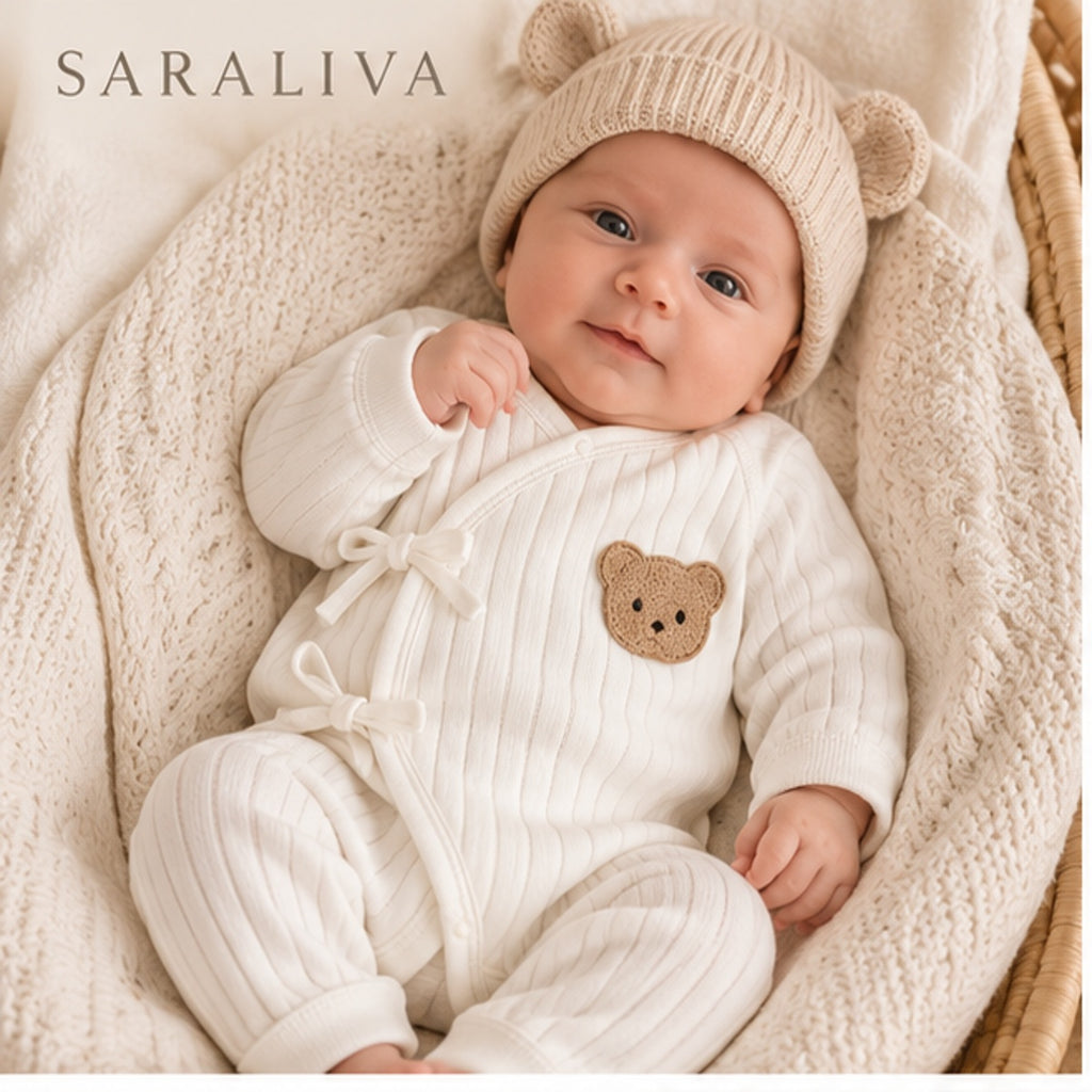 Saraliva Newborn Bear Wrap Romper – Buttercream